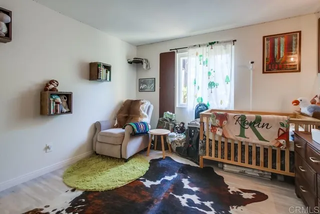 a bedroom with furniture and a rug