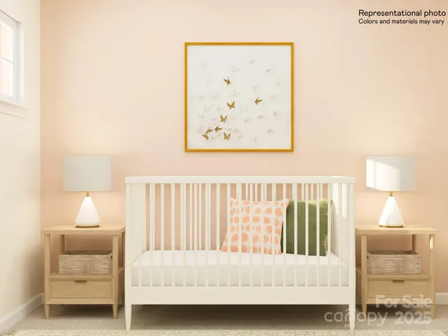 a bedroom with a bed and a night stand