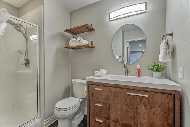 a bathroom with a toilet a sink and mirror