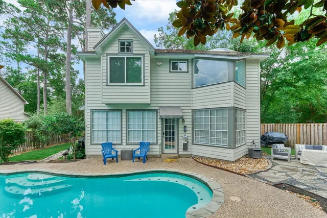 a front view of a house with patio