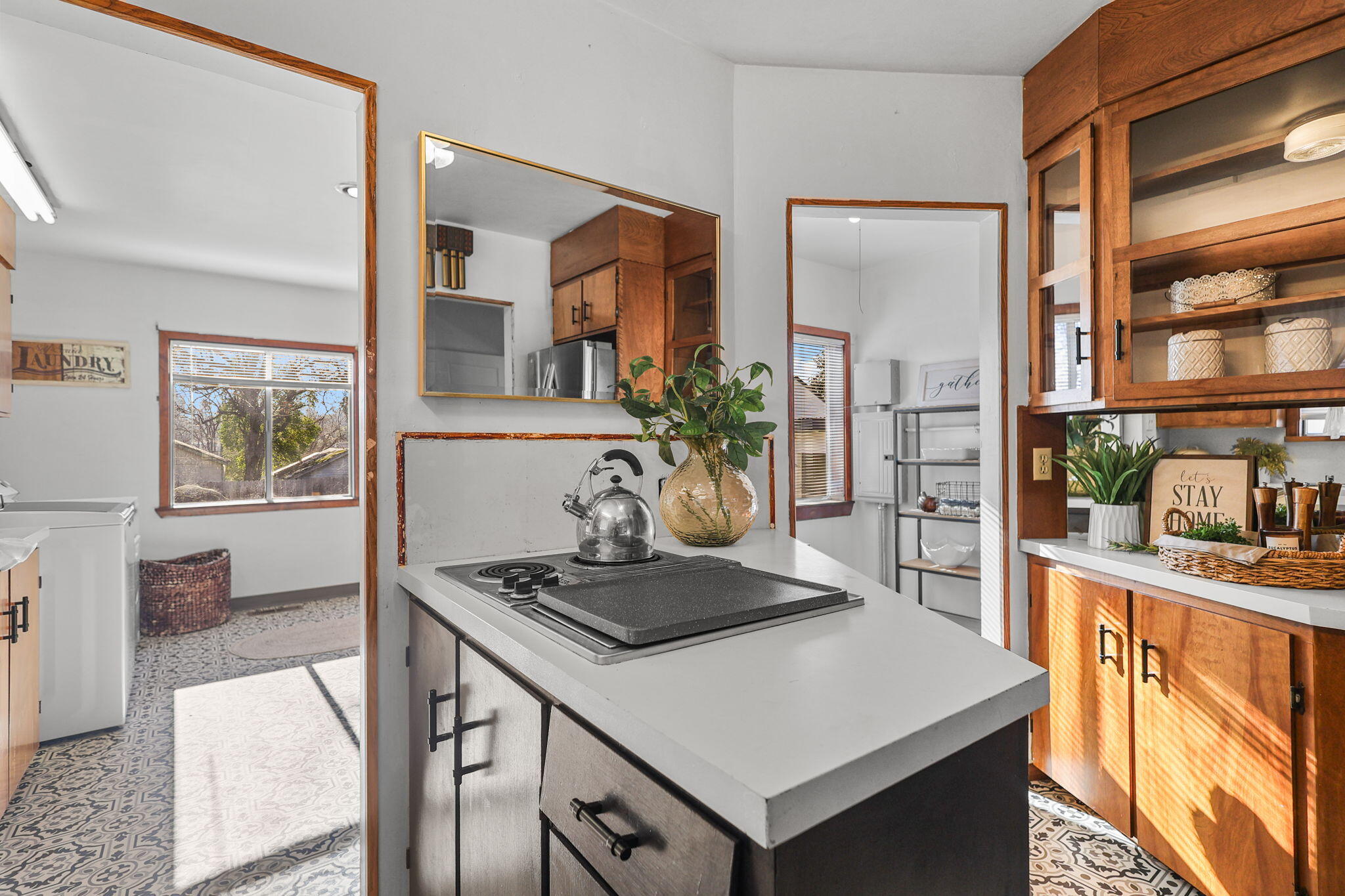 2343 North Street Redding, CA 96001 - Photo 39 of 93 Kitchen with Island Cooktop & Built-Ins