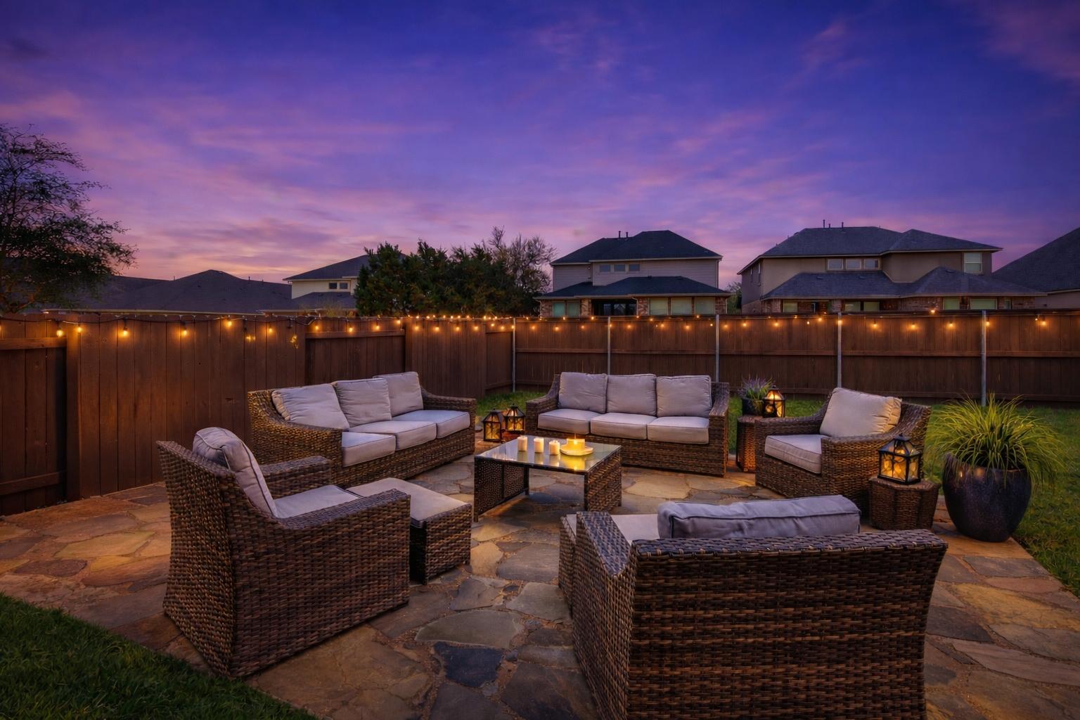 3028 Silvergrass Cove Leander, TX 78641 - Photo 34 of 38 Patio terrace at dusk with a fenced backyard and a patio