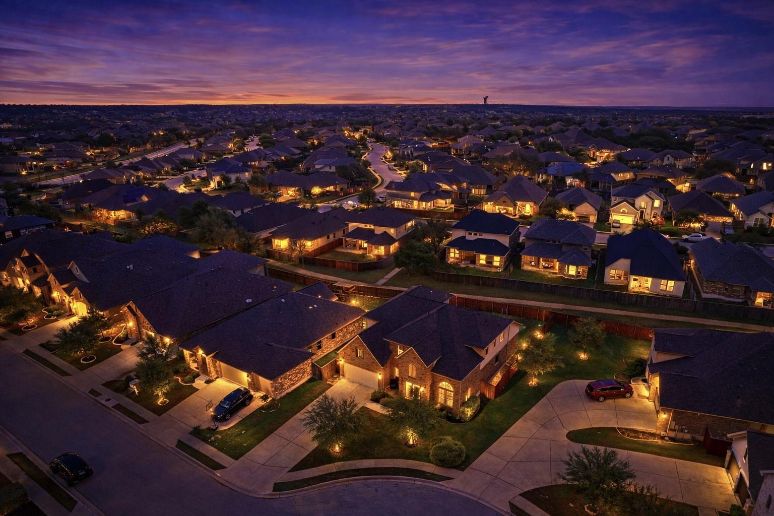 3028 Silvergrass Cove Leander, TX 78641 - Photo 38 of 38 Aerial view at dusk of a residential view