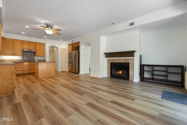 a view of a livingroom with a fireplace