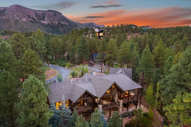 an aerial view of a house with mountain view