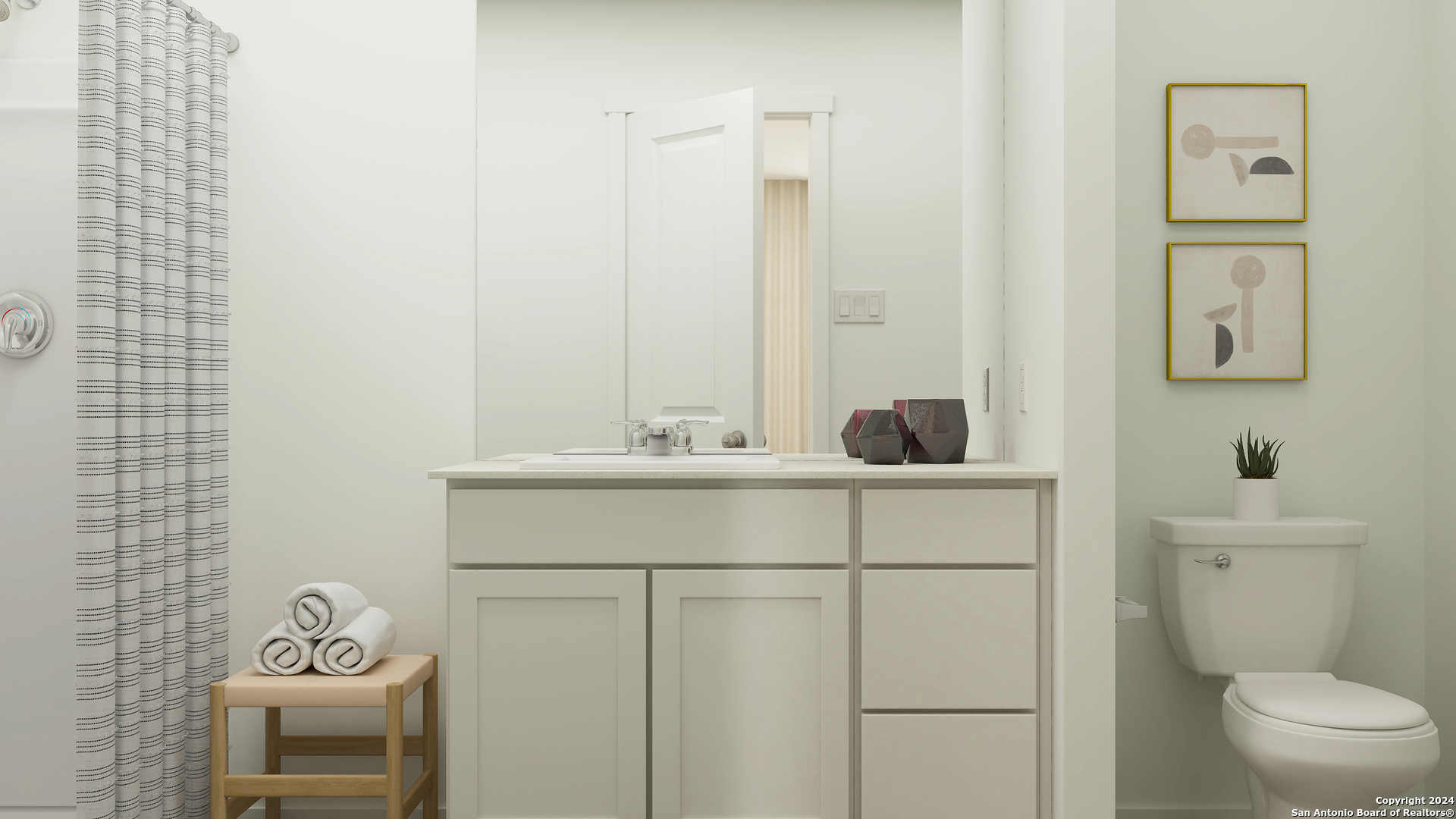 3642 Georgia Trace Converse, TX 78109 - Photo 18 of 21 a bathroom with a sink vanity granite toilet and a mirror