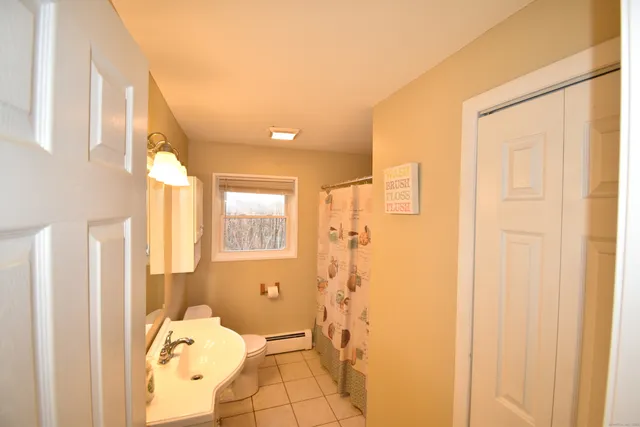 a bathroom with a shower and a toilet