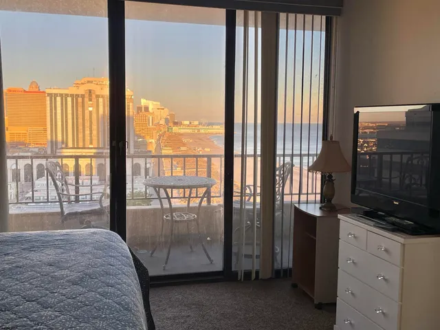 a view of a city from a balcony