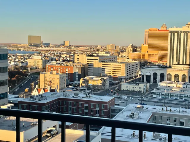 a view of a city from a balcony