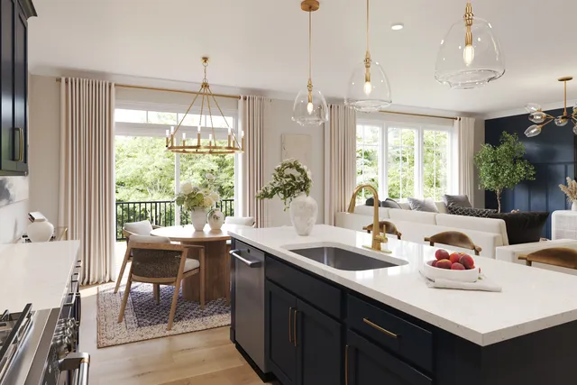 a kitchen with a sink and large window