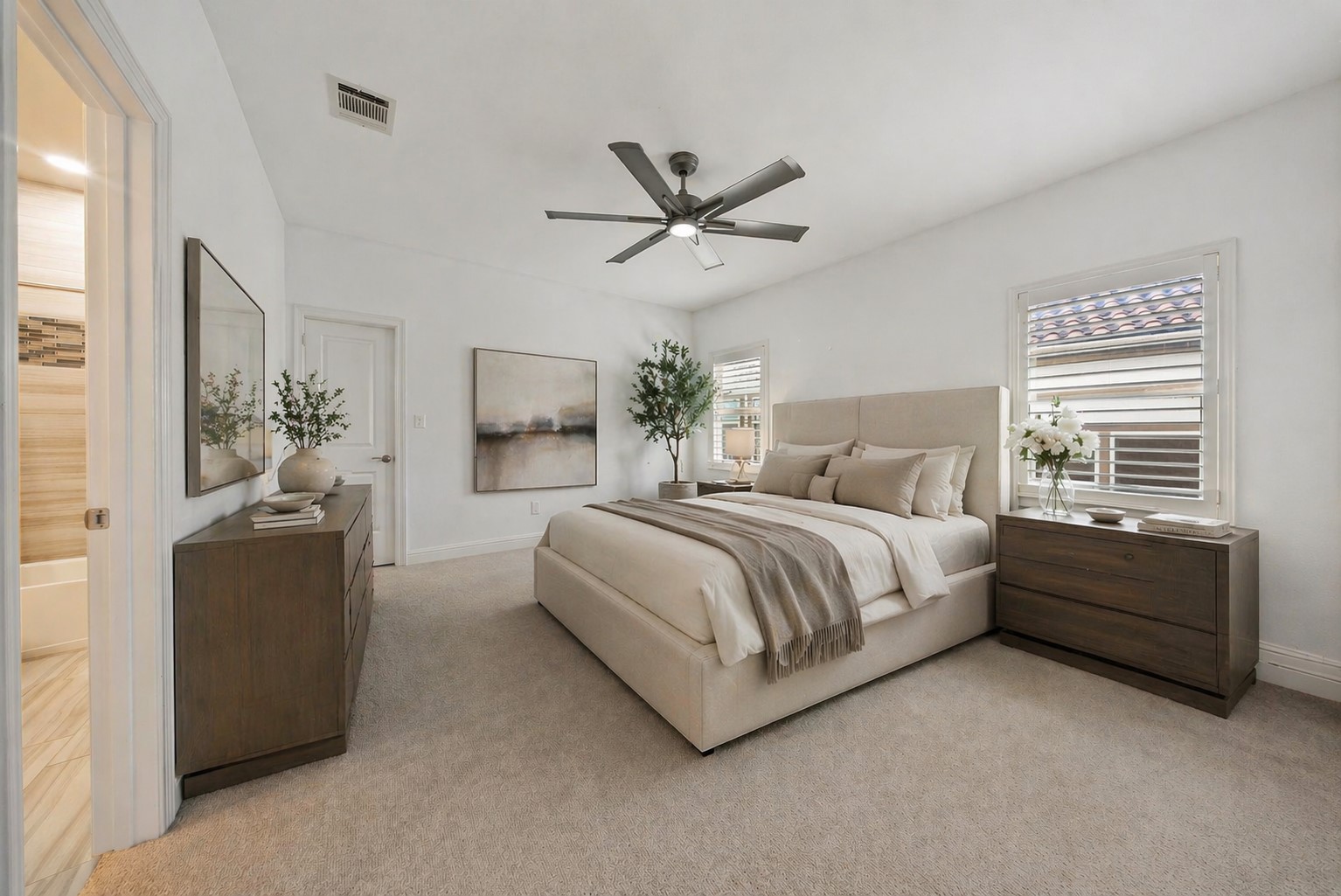 5403 Rouchel Brook Lane Sugar Land, TX 77479 - Photo 21 of 42 Oversized bedroom located on the second floor features private en-suite bathroom and spacious closet. Room features custom designed plantation shutters. *VIRTUALLY STAGED*