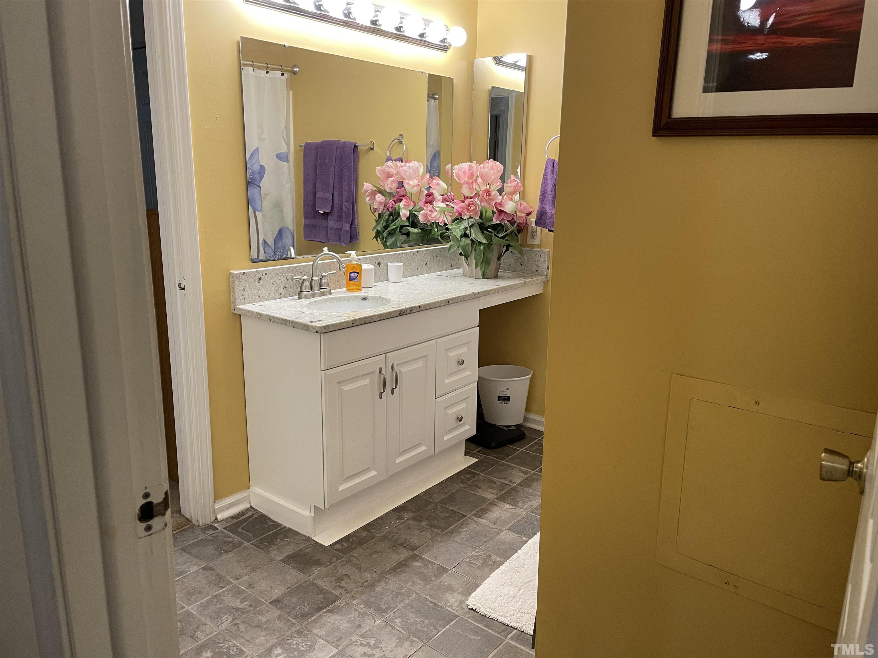 7841 Stephanie Lane Raleigh, NC 27615 - Photo 26 of 37 a bathroom with a sink mirror and a vanity