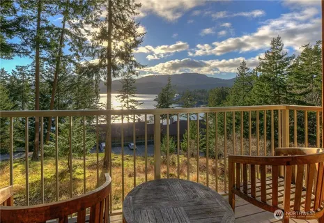 a balcony with lake view