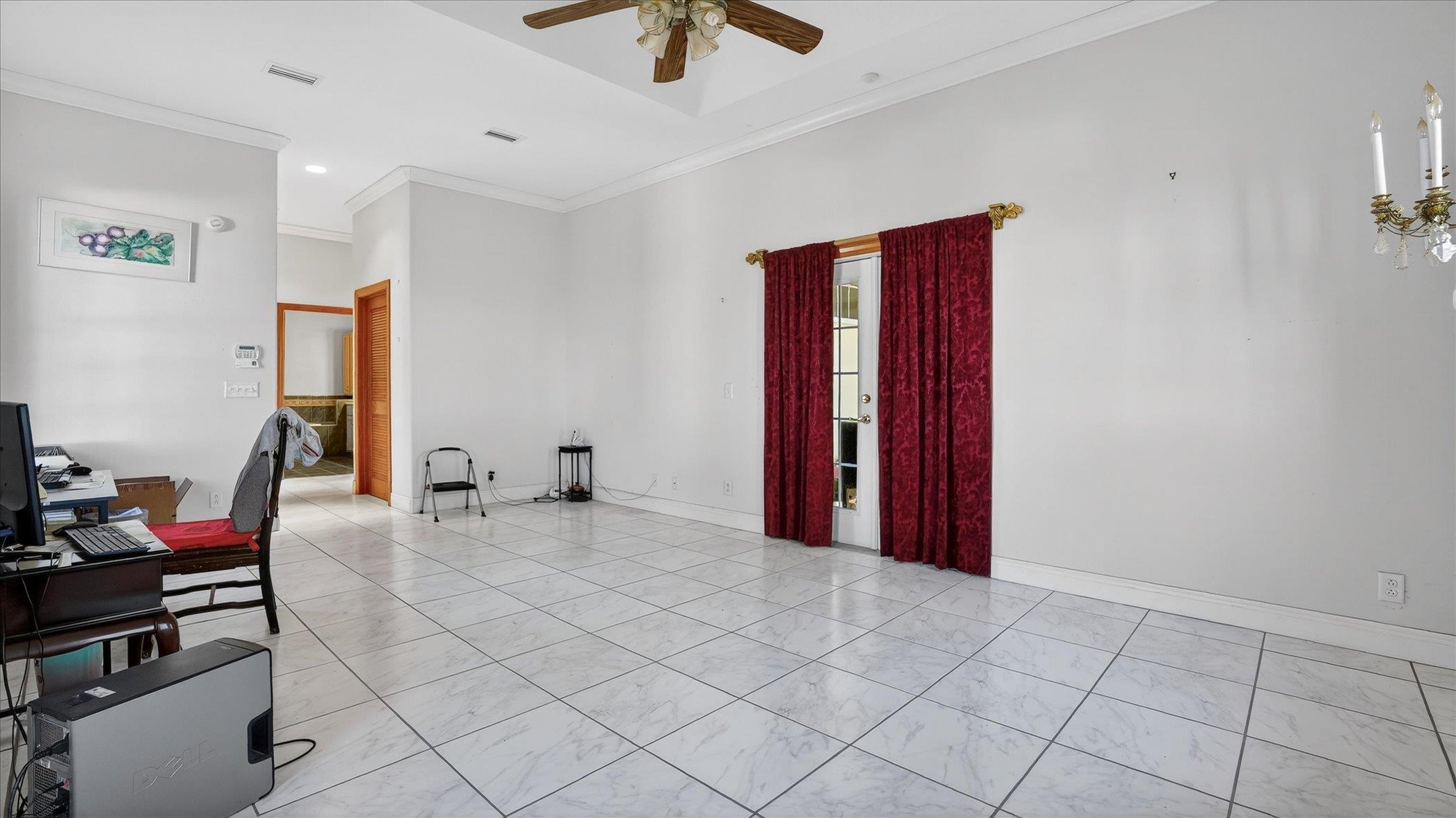 453 Federal Point Road East Palatka, FL 32131 - Photo 41 of 68 Home office featuring ornamental molding, a ceiling fan, and recessed lighting