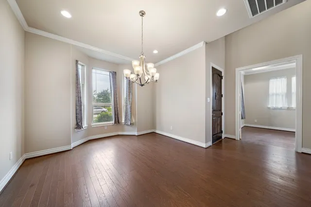 a view of a livingroom with a chandelier