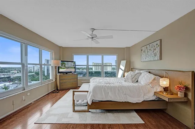 a bedroom with a bed and furniture