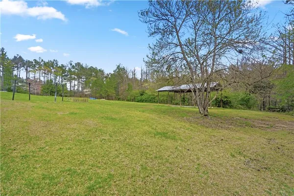 a view of a field with trees