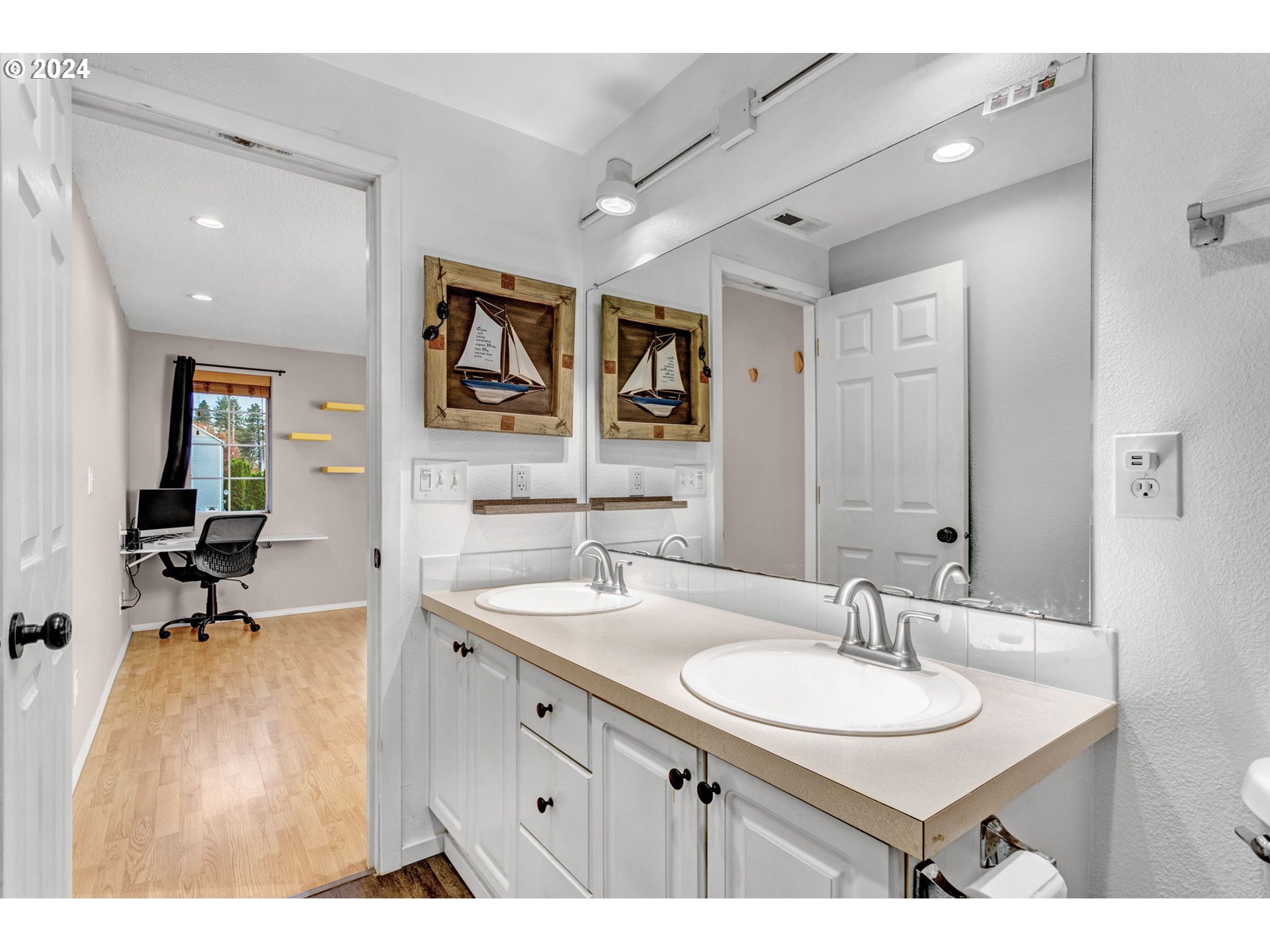 4083 Southwest 182nd Place Beaverton, OR 97078 - Photo 23 of 33 a bathroom with a sink double vanity granite tub and shower