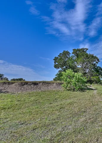 a view of a field with an ocean