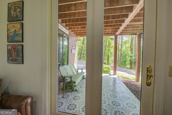 a view of a balcony with an outdoor space