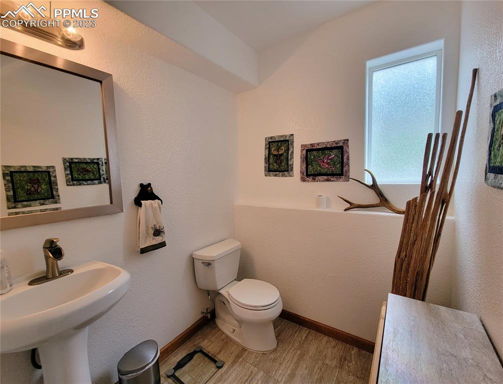 33348 Persistence Avenue Pine, CO 80470 - Photo 28 of 39 a bathroom with a toilet a sink and mirror