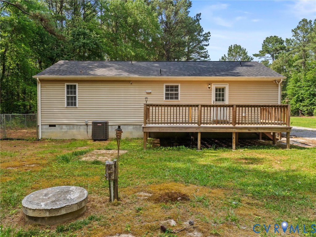 14175 Lebanon Road Disputanta, VA 23842 - Photo 40 of 60 Rear exterior featuring a wood deck, vinyl siding,