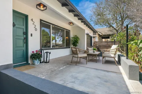 an outdoor view with patio