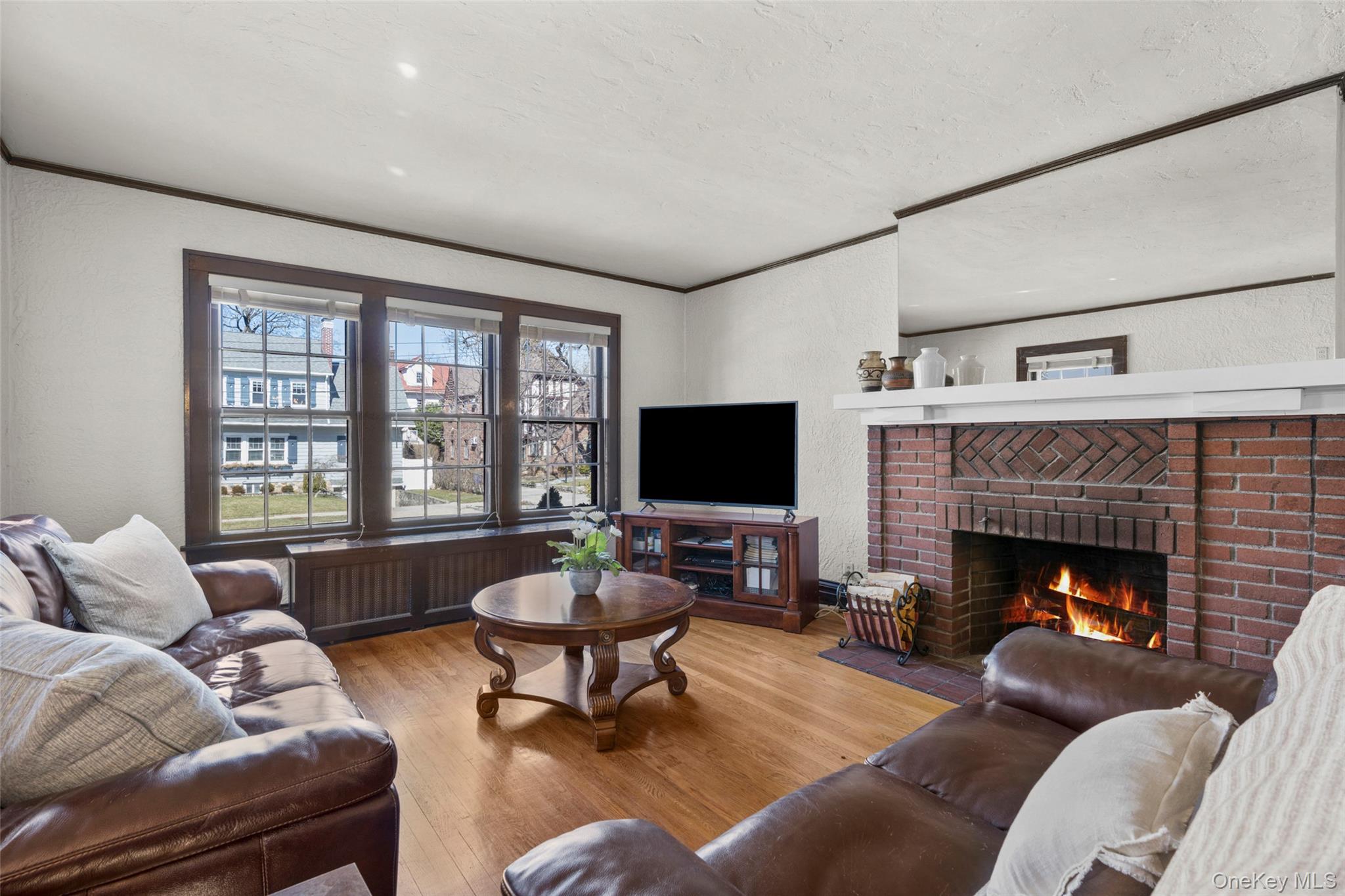 116 Reed Avenue Pelham, NY 10803 - Photo 5 of 22 a living room with furniture a fireplace and a flat screen tv