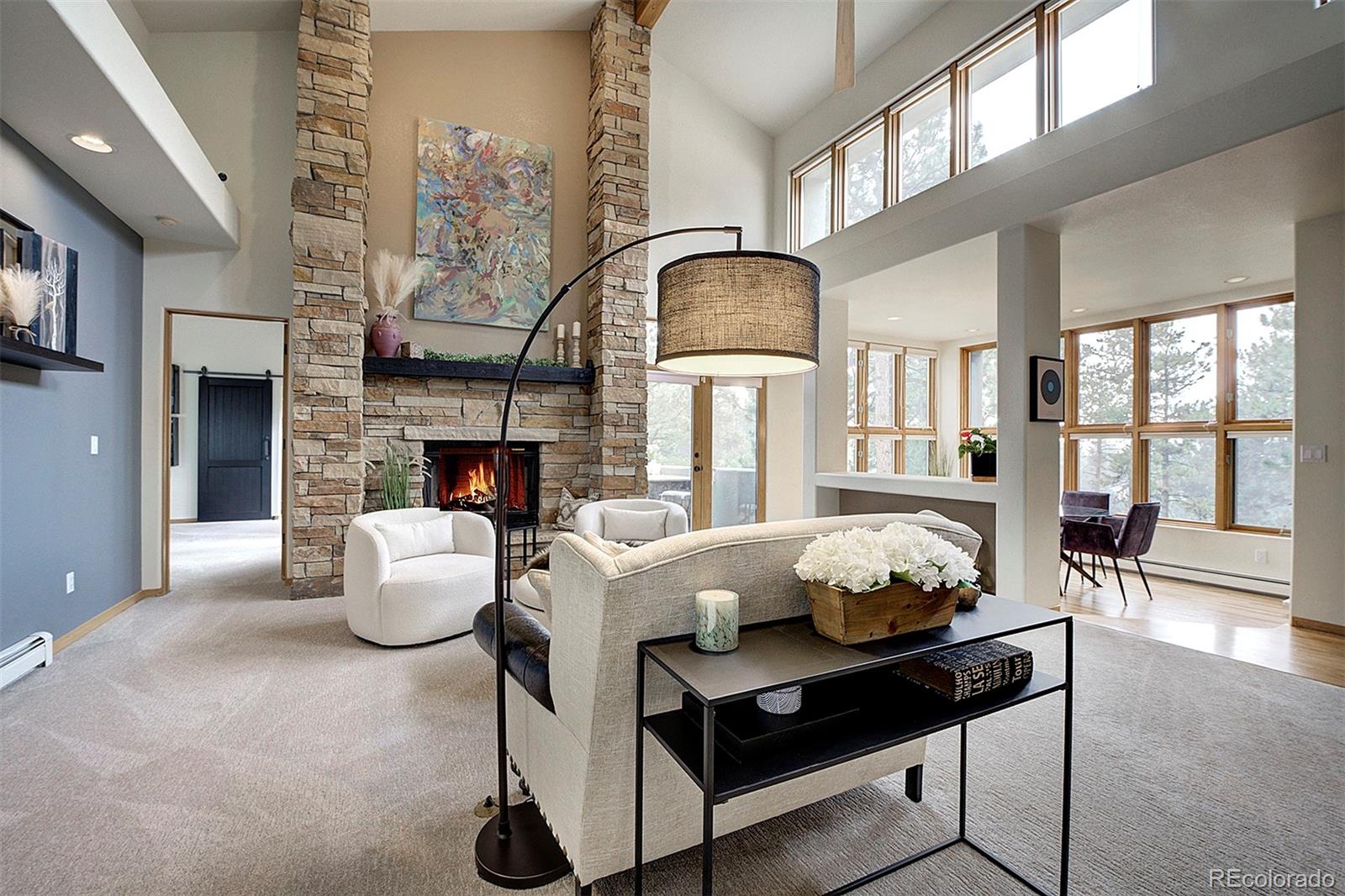 2040 Werner Lane Evergreen, CO 80439 - Photo 26 of 47 a living room with furniture fireplace and a large window