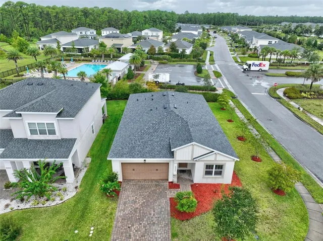 an aerial view of a house
