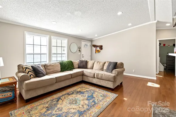 a living room with furniture and a rug