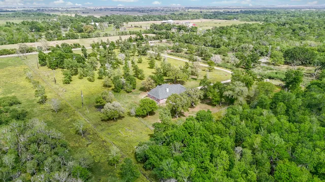 a view of a city with lush green forest