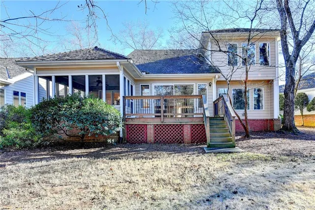 a view of a swimming pool and lake view
