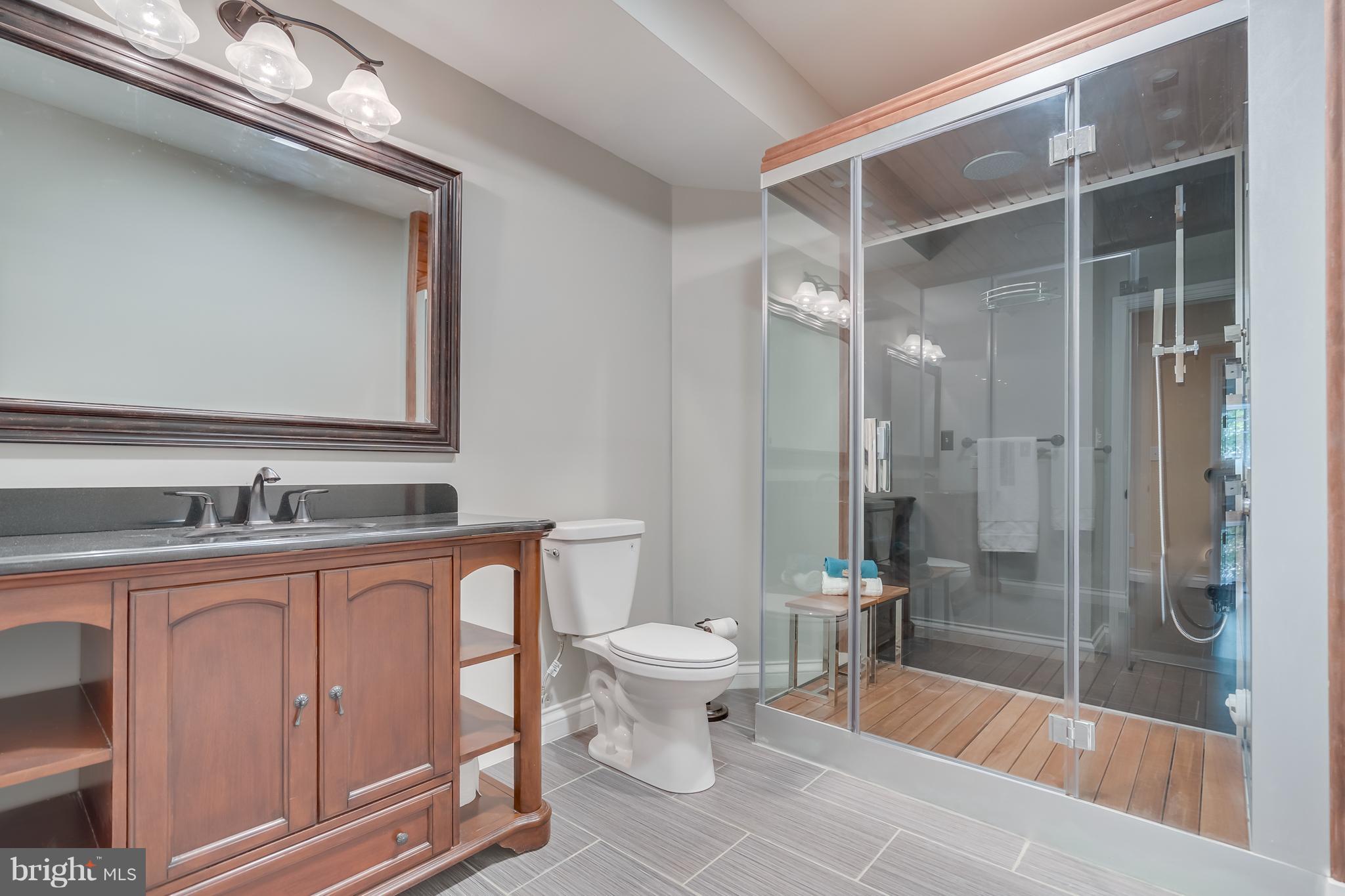 1415 Julia Avenue McLean, VA 22101 - Photo 30 of 30 a bathroom with a granite countertop sink a toilet a mirror and shower