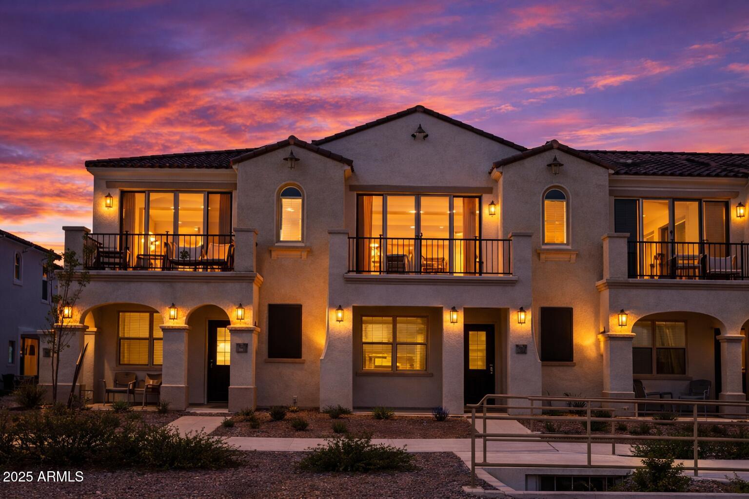 a front view of multiple houses