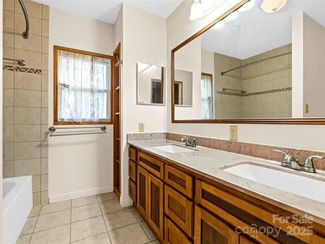 a bathroom with a bathtub