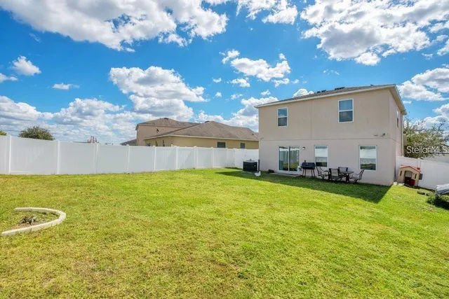 a view of a backyard with plants and large tree
