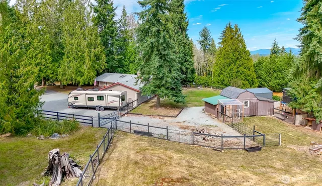 a view of a city with lush green forest