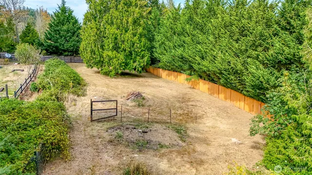a view of a city with lush green forest