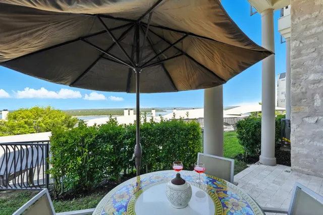 a view of a patio in a balcony