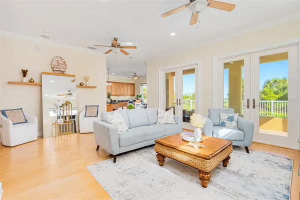 a living room with furniture and a table