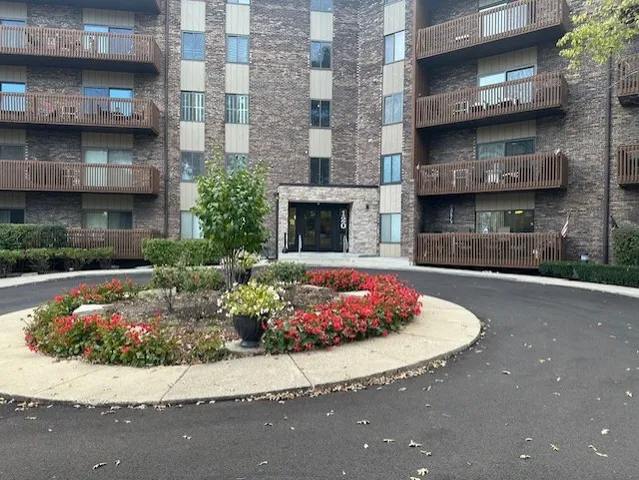 a outdoor view of a building with traffic signal