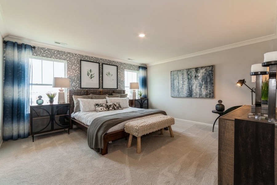 1233 Draper Road McHenry, IL 60050 - Photo 13 of 14 a bedroom with a bed a mirror and a potted plant