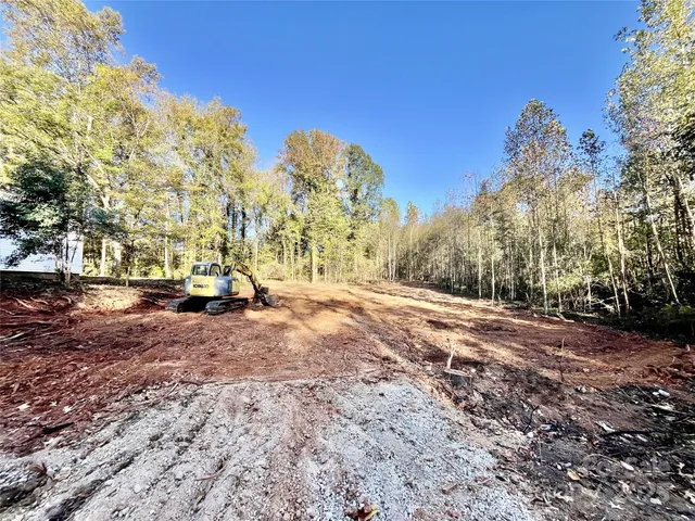 a view of dirt yard with a large tree