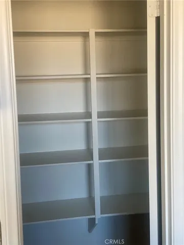 a view of an empty walk in closet with empty racks
