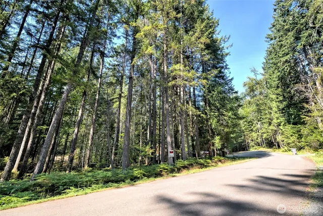 a view of a street with a building in the background