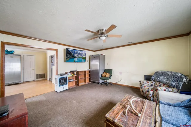 a bed room with furniture and a ceiling fan