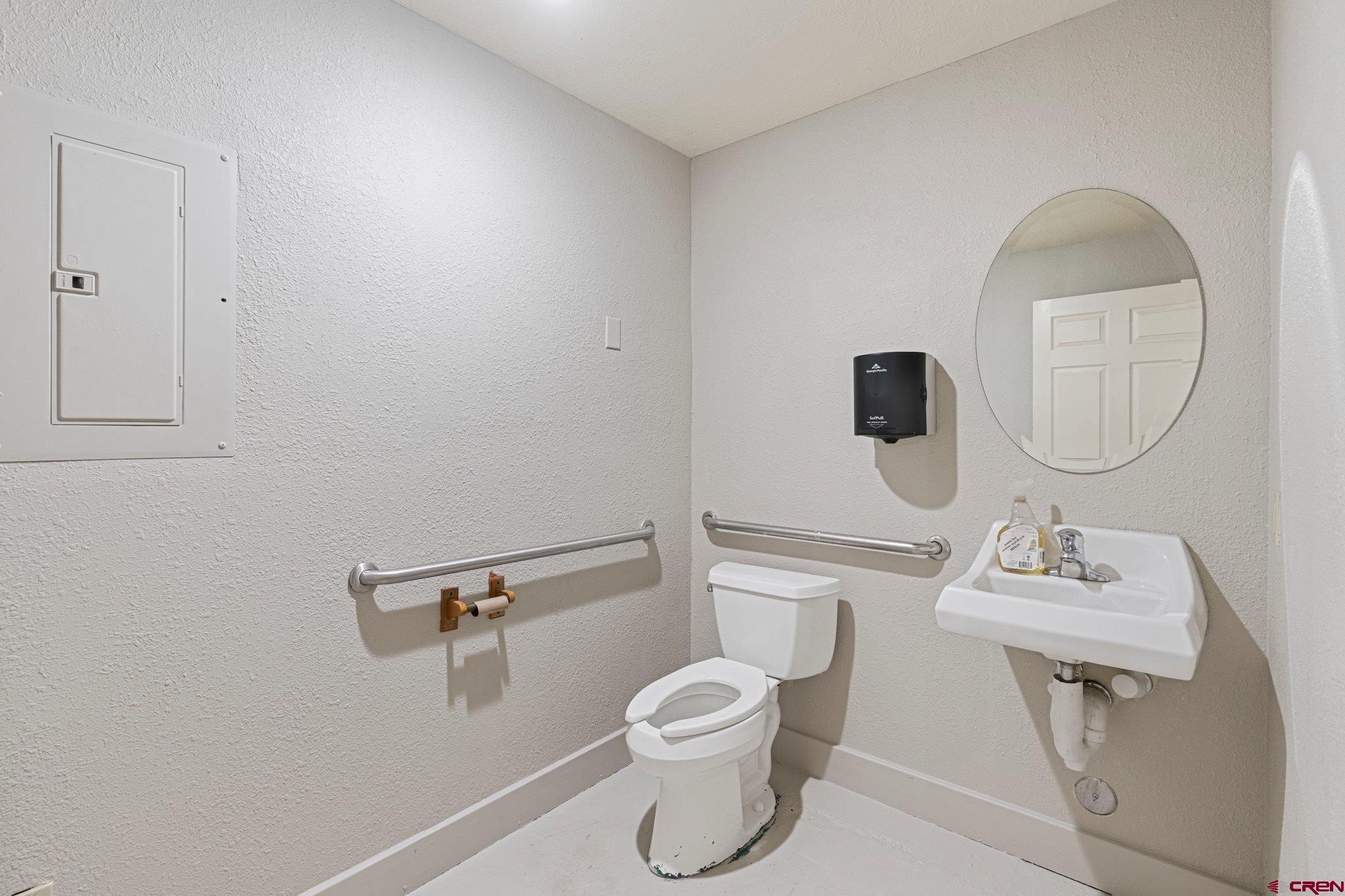 1150 Main Avenue, Unit C Durango, CO 81301 - Photo 9 of 11 a bathroom with a toilet a sink and mirror