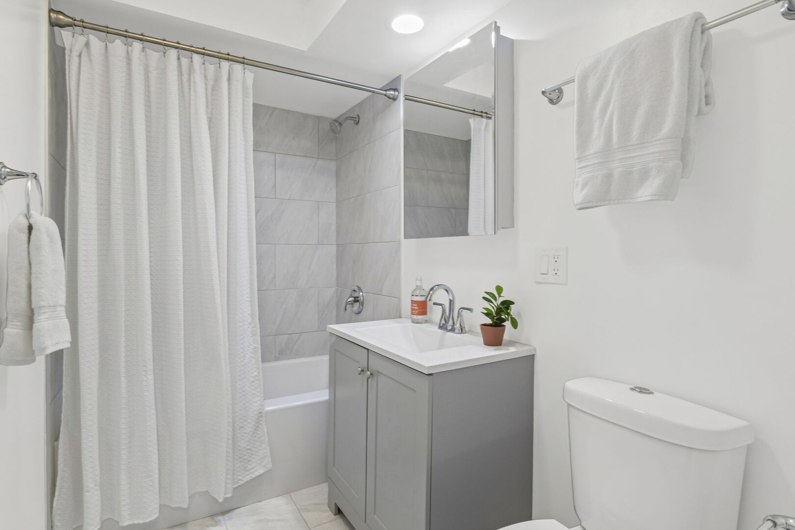 917 South 8th Avenue, Unit 9 La Grange, IL 60525 - Photo 13 of 15 a bathroom with a sink a toilet and shower curtain