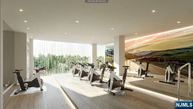 a view of a room with gym equipment